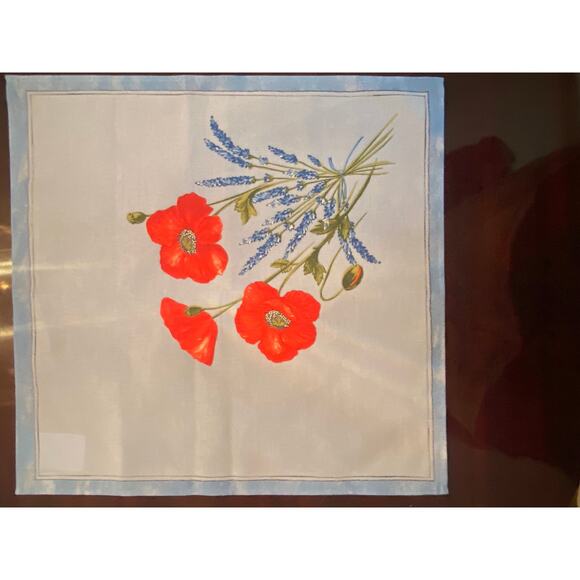 French Provincial Reversable Placemat - Light Blue with Red Poppy new - Picture 2 of 2
